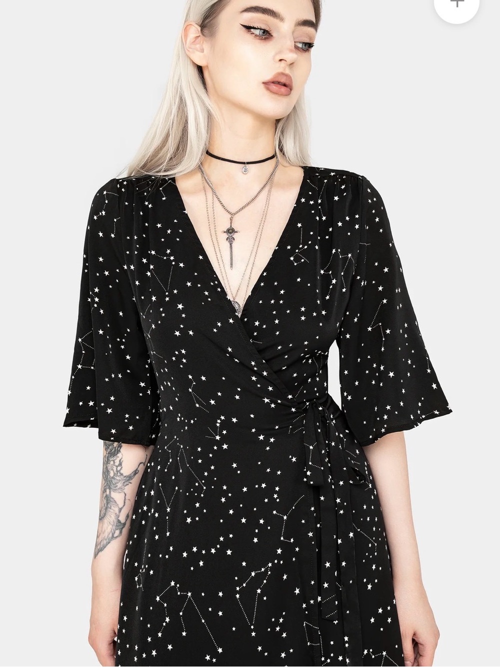 Disturbia Black Star & Constellation Celestial Kimono Wrap Dress